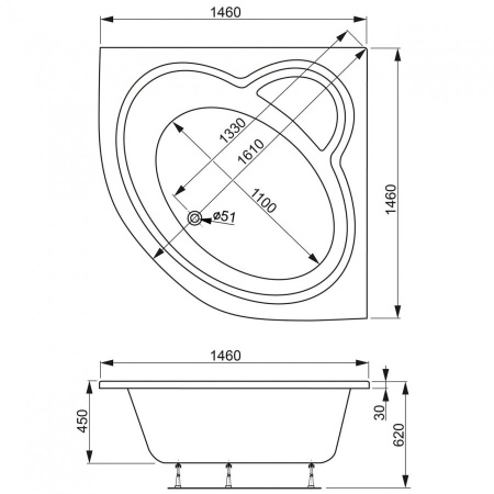 Акриловая ванна Vagnerplast Catalina (146x146) VPBA146CTL3X-04